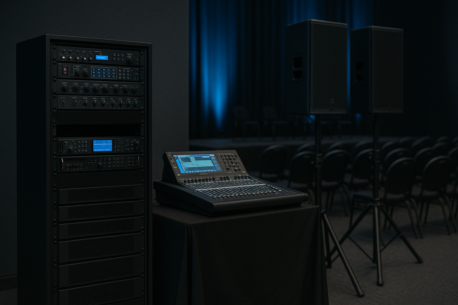 Mixer audio professionale su palco